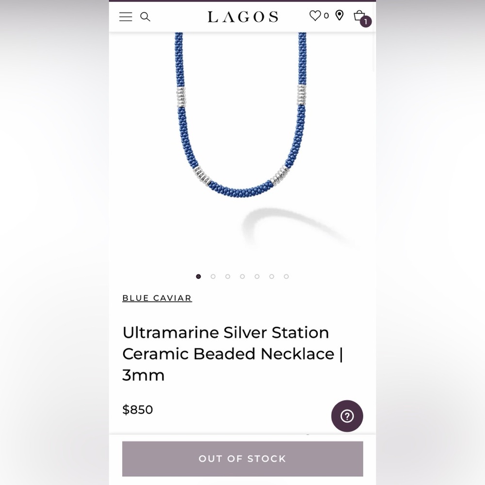 Lagos Blue Caviar Ultramarine Silver Station Ceramic Necklace 3mm 16 inches